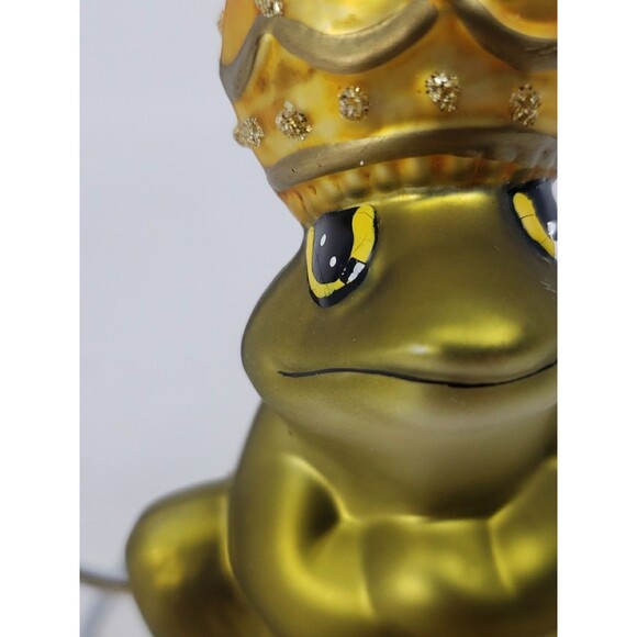 Blown Glass Frog Prince King Christmas Ornament from Fairy Tales Green Gold READ - Picture 7 of 16